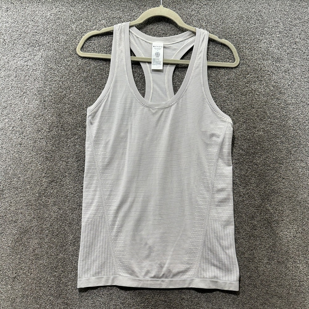 Athleta Gray & White Thin-Striped Racerback Tank
